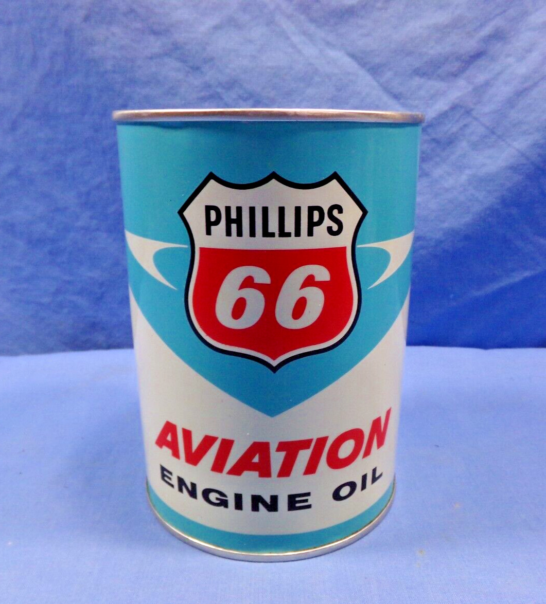 FULL * 1970s era PHILLIPS 66 AVIATION MOTOR OIL 1 qt. Metal Can Excellent Cond.