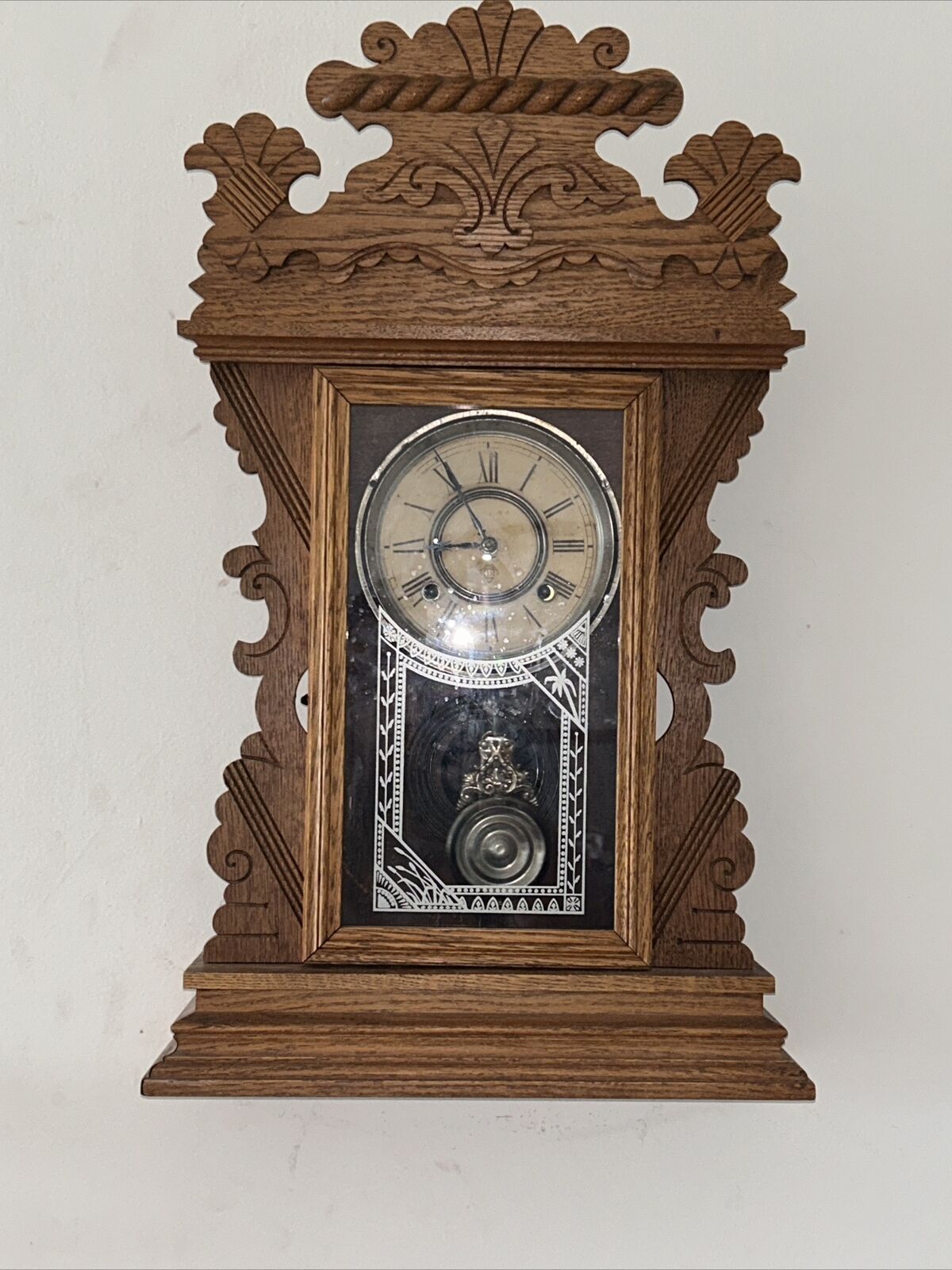 June 8 1885 ANSONIA Ornate Oak Wood Mantel Clock 25.5x14.25”Works -Excellent