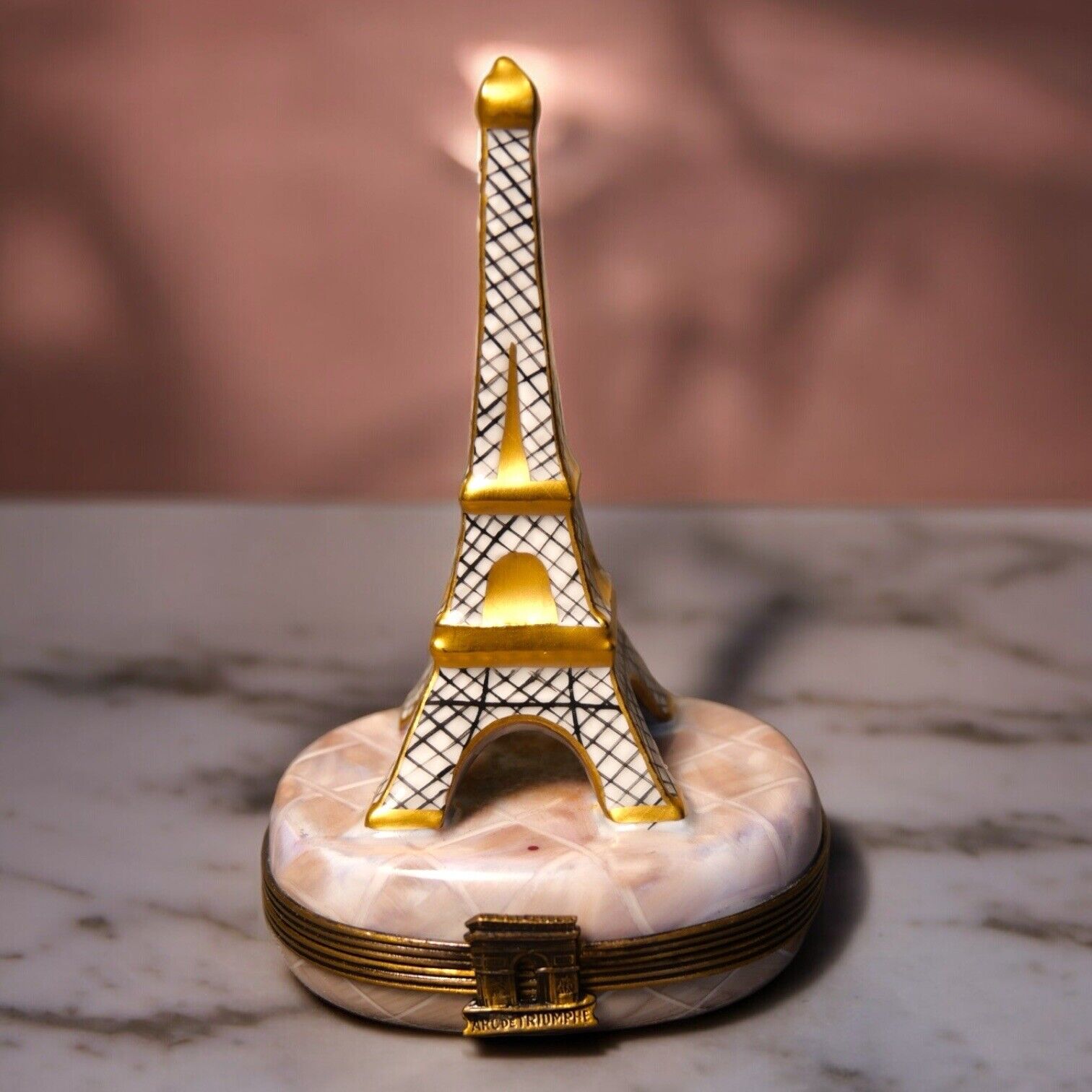 French Limoges Peint Main Chamart Lartisinale Porcelain Eiffel Tower Trinket Box