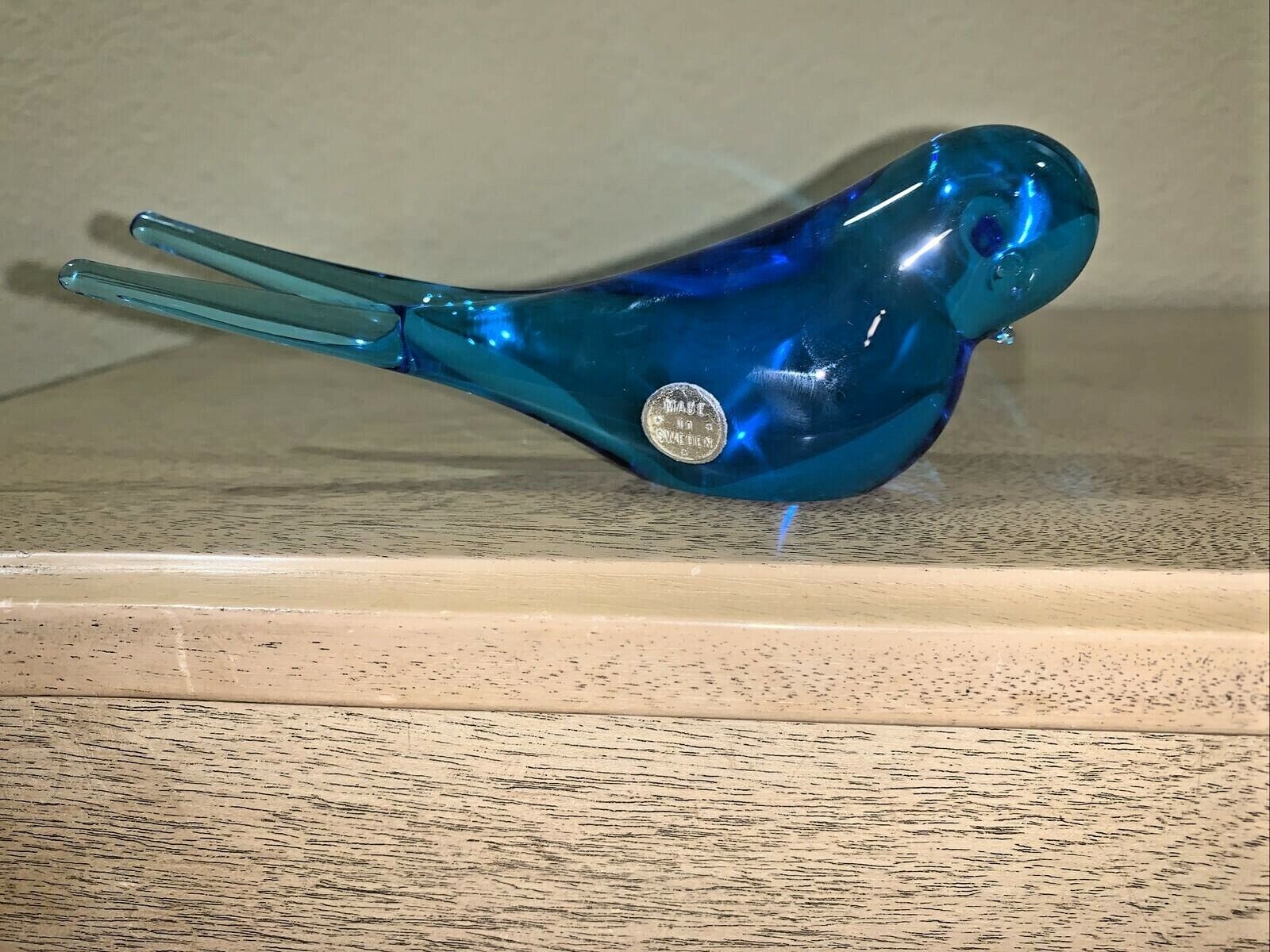 Vintg. Sweden Art Glass Blue Bird by Konstglas Ronneby: 