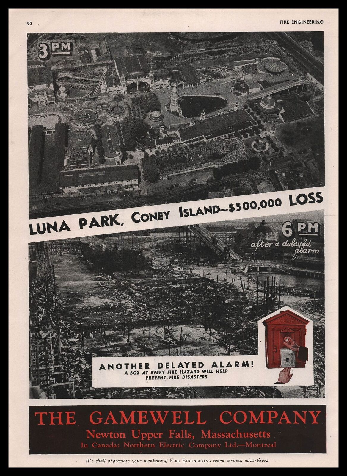 1945 Gamewell Alarm Photos Of Fire At Luna Park Coney Island New York Print Ad