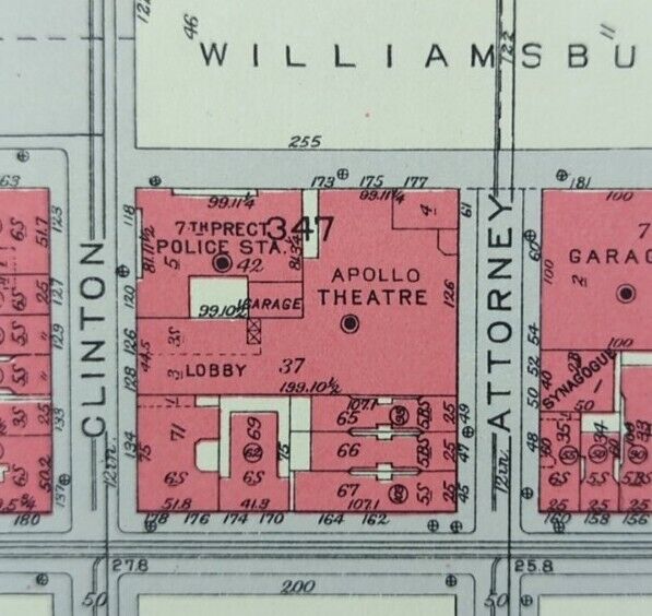 Vintage 1934 APOLLO THEATRE WILLIAMSBURG MANHATTAN NEW YORK CITY Map GW BROMLEY