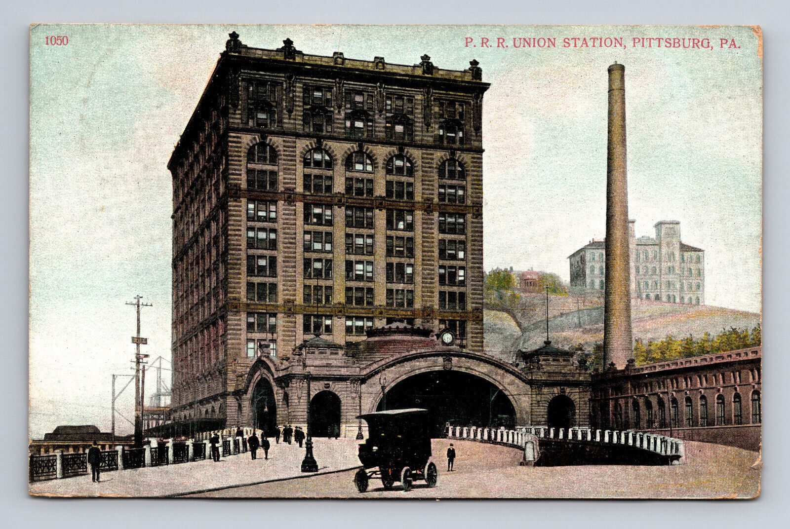 Postcard Pittsburgh PA Pennsylvania PRR Union Station Early Car