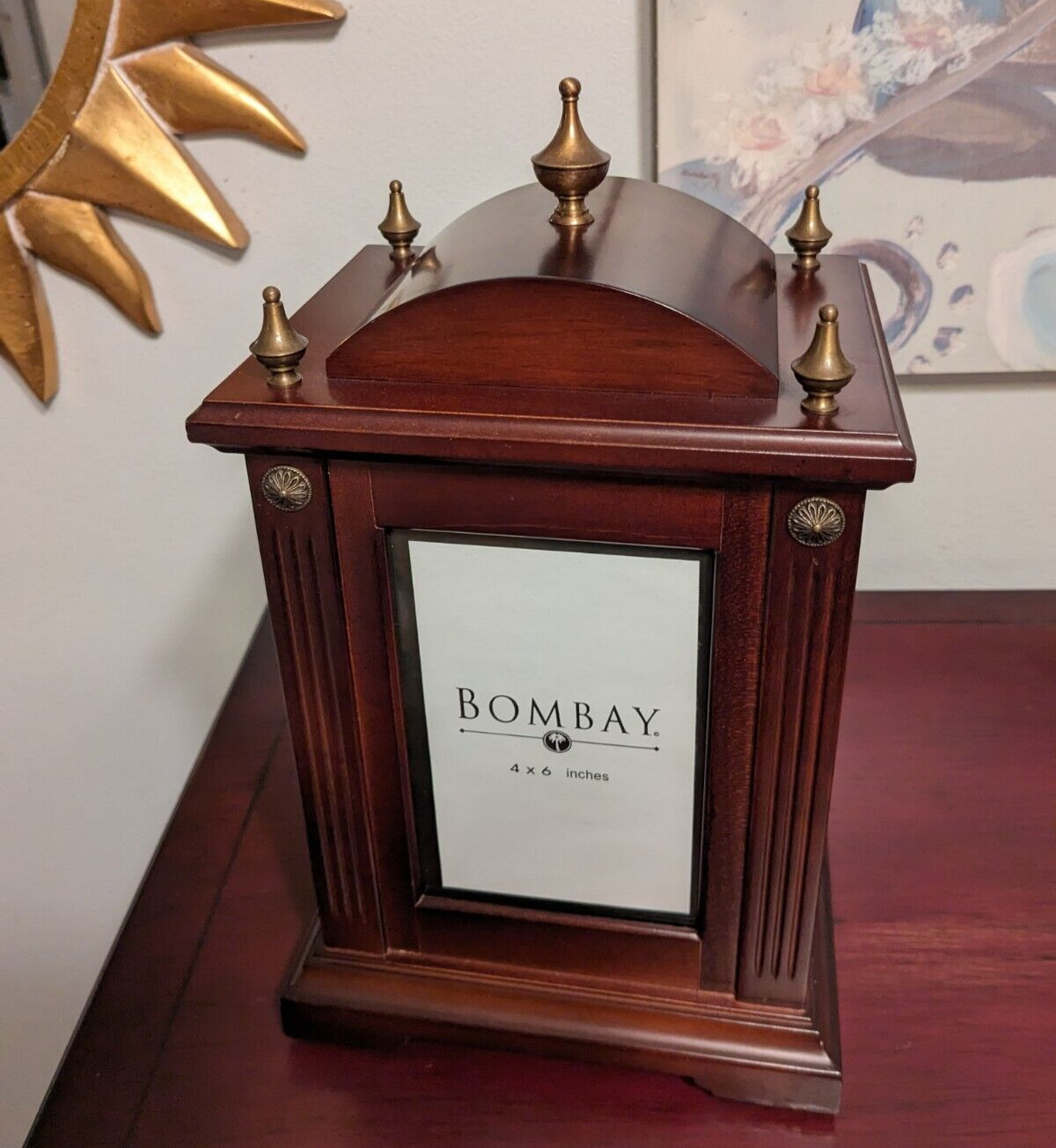 The Bombay Co. Mahogany Wood Storage Frame Brass Finials Display Box *No Albums