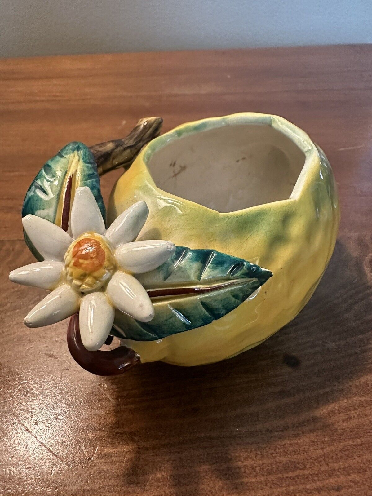 Vintage Italian Ceramic Porcelain Majolica Fruit Lemon Sculpture Numbered 357/2