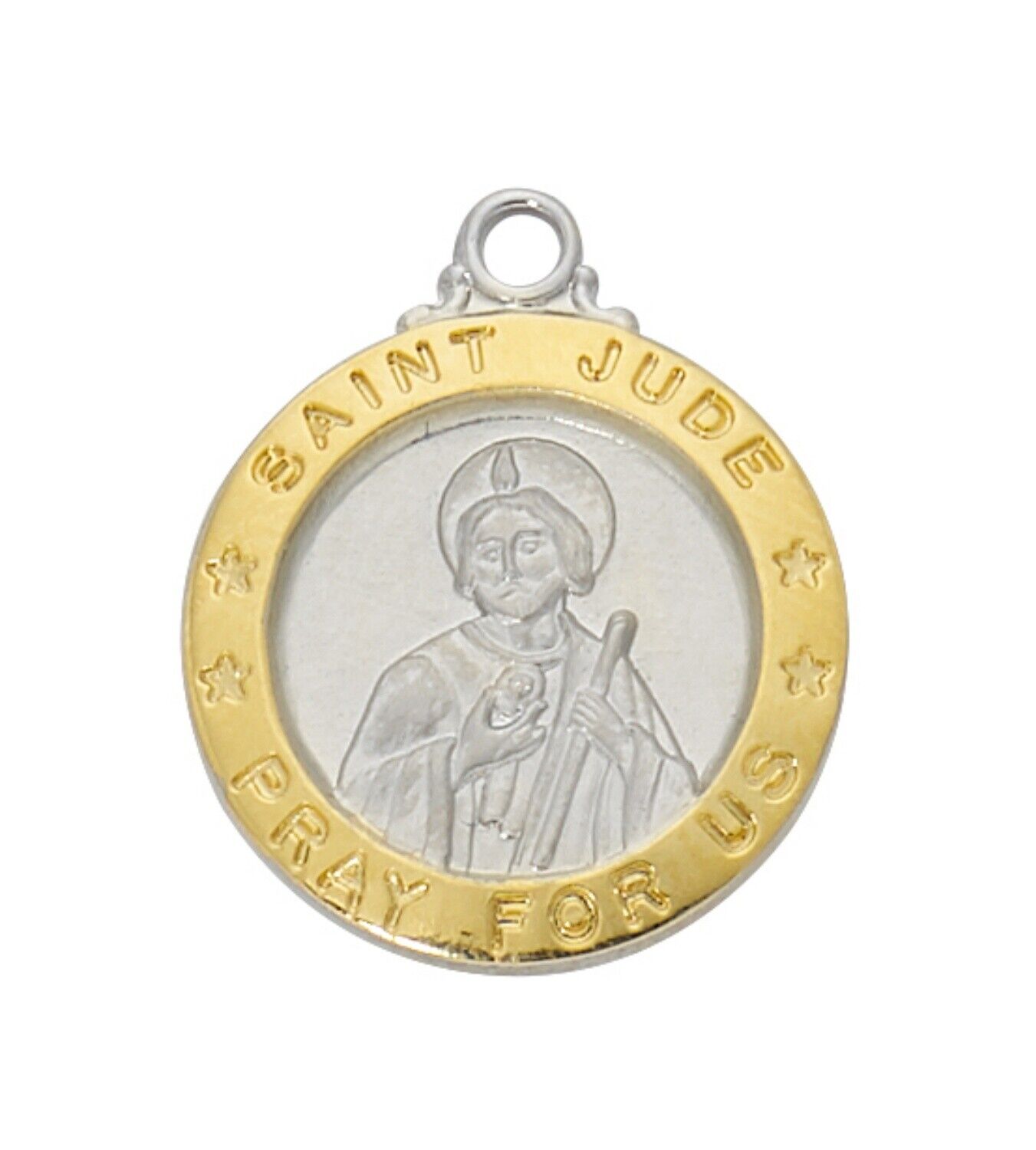 Two Toned Round Saint Jude Pray for Us Pendant Medal on Plated Chain,18 In