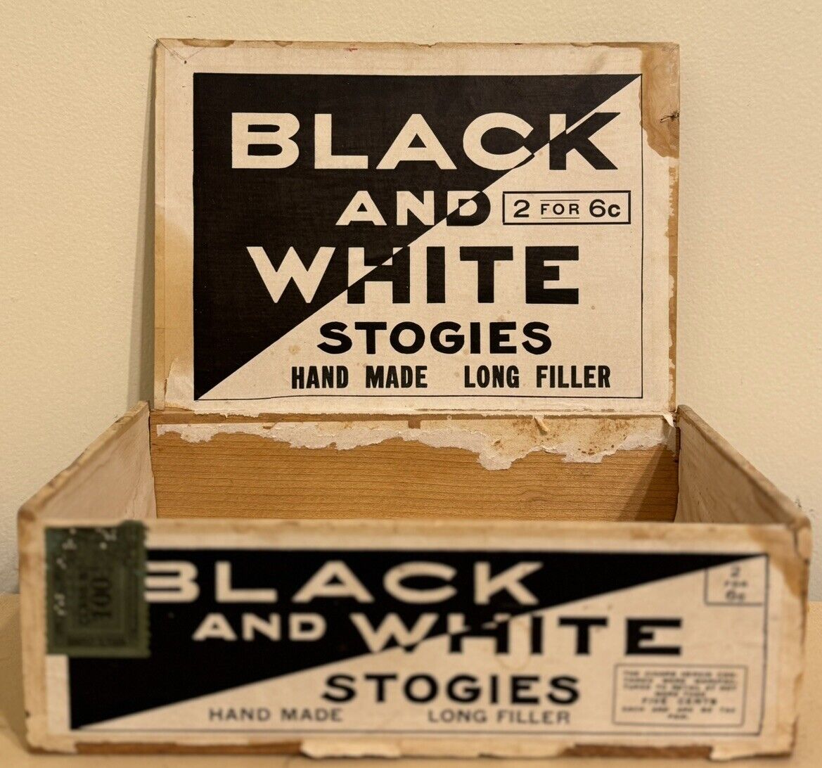 Antique Black And White Stogies Cigar Box 100 Ct Large Size Advertising Tobacco
