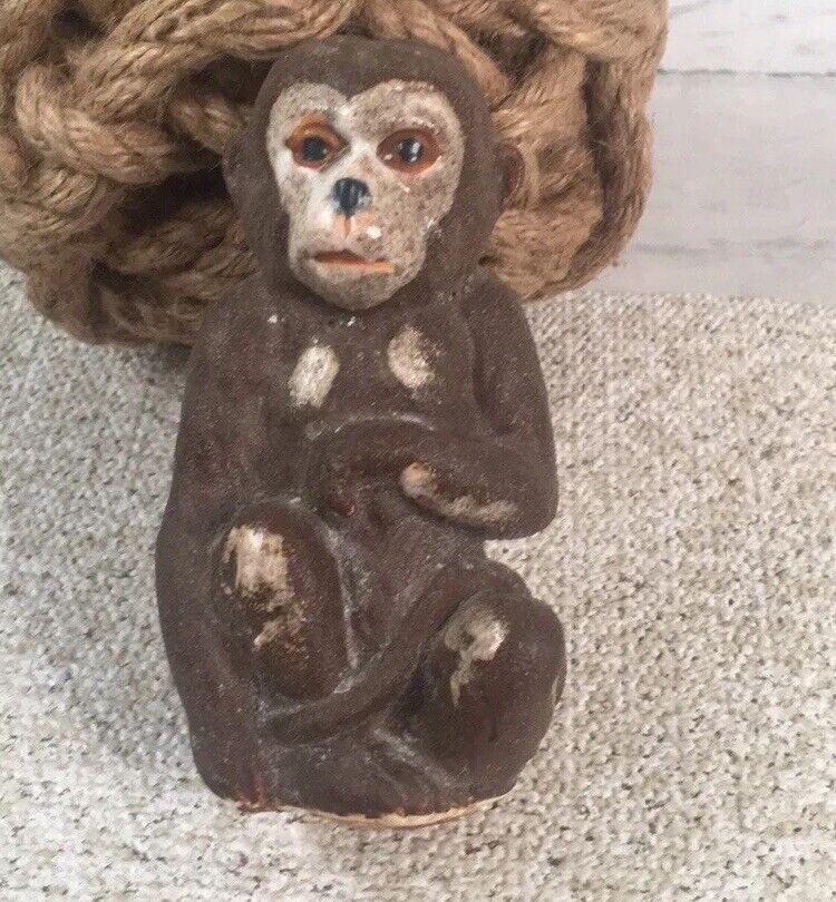 Antique Spider Monkey Sitting Statue Figurine Ceramic Pottery Chimp