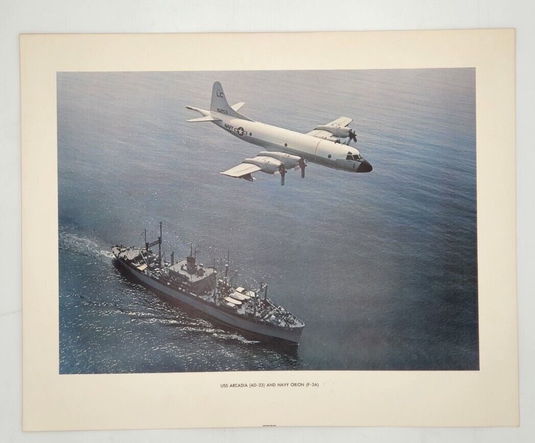 USS Arcadia AD-23 & Navy Orion P-3A  20 x 16  Print Photo Poster Vintage