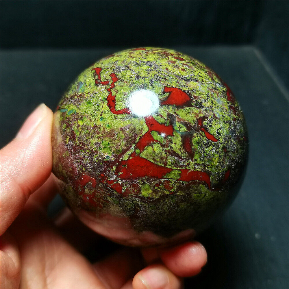 TOP 555g 70mm Natural Dragon Blood Stone Jasper Crystal  Ball Healing R654