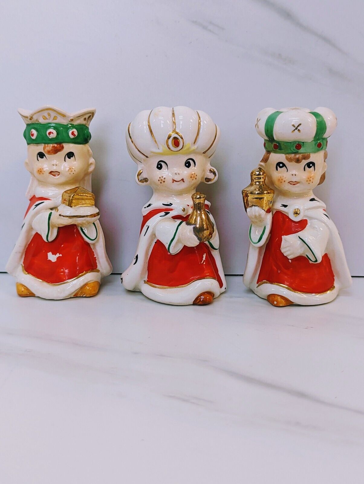 Rare Vintage Commodore Three Wise Men Candle Holder Christmas Nativity Set Of 3 