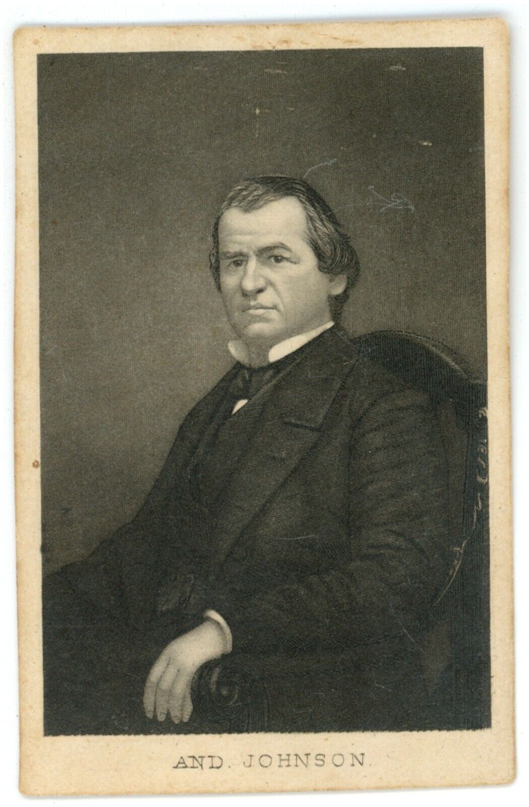 CIRCA 1870'S Scarce CDV Featuring Etching of President Andrew Johnson In Chair