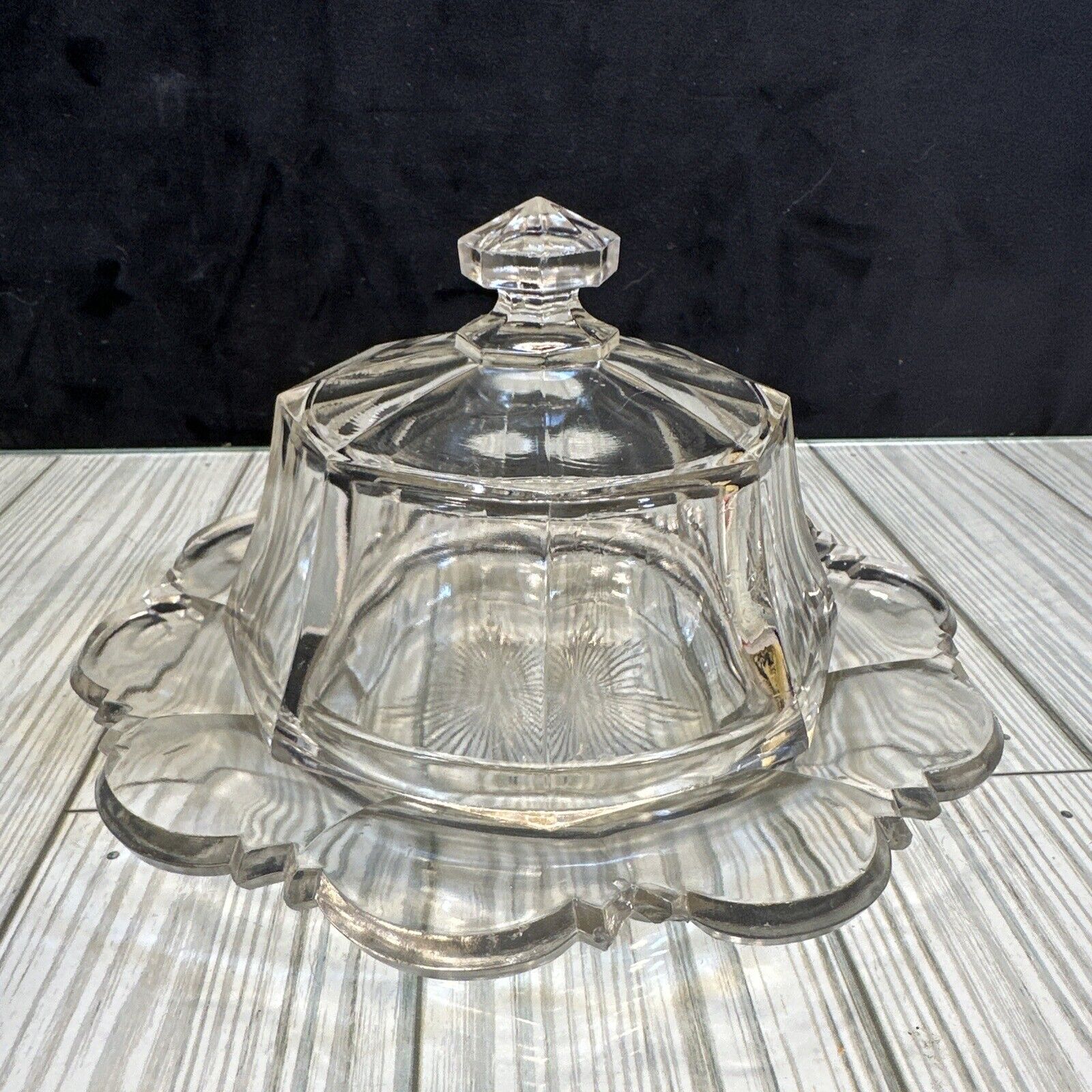 Vintage Heavy Glass Crystal Heisey Round Butter Cheese Dish Plate + Lid