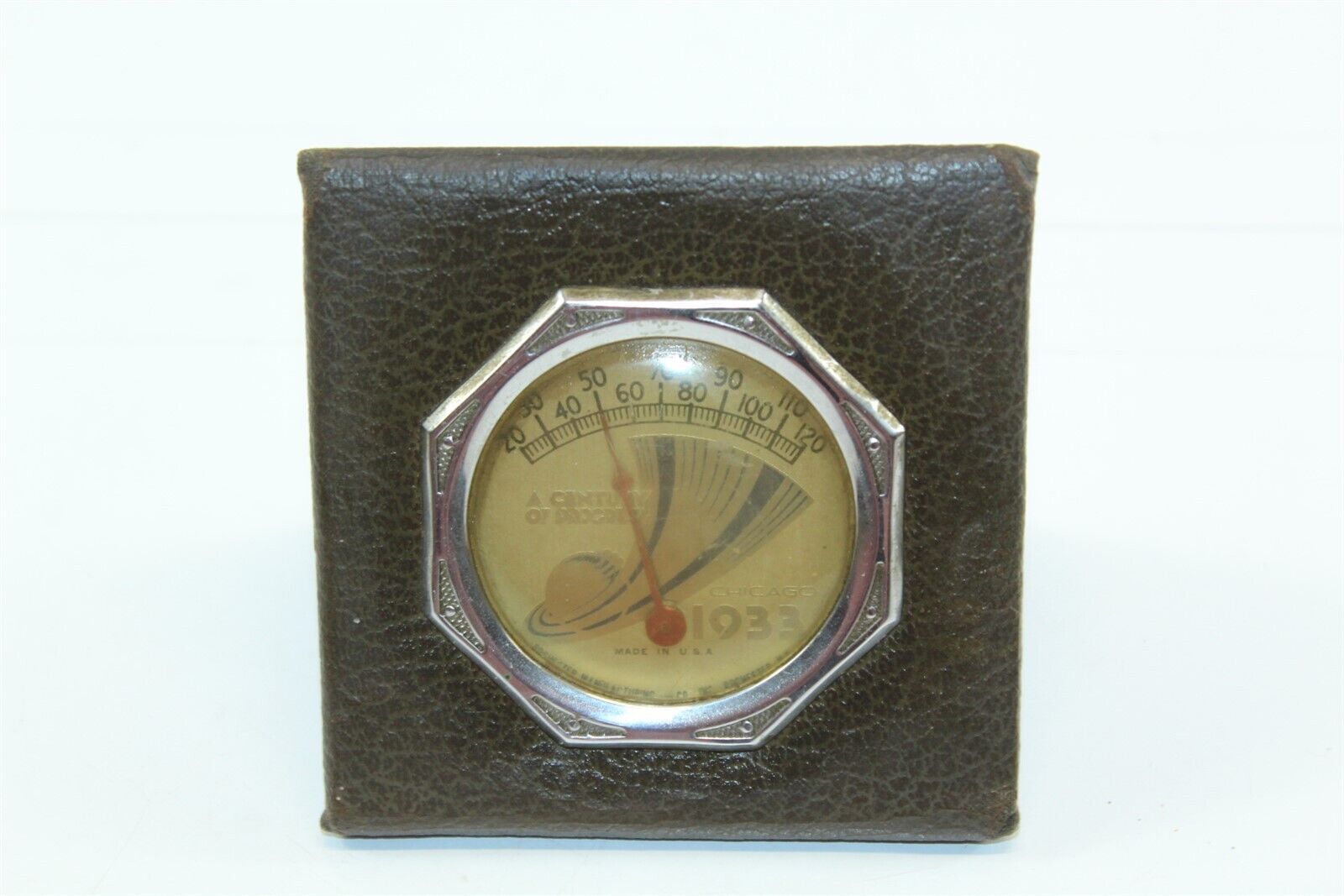Vintage 1933 World's Fair Chicago Thermo-Meter Souvenir Desk Set Leather Case