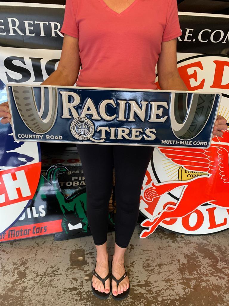 Antique Vintage Old Style Sign Racine Tires Wisconsin Made USA