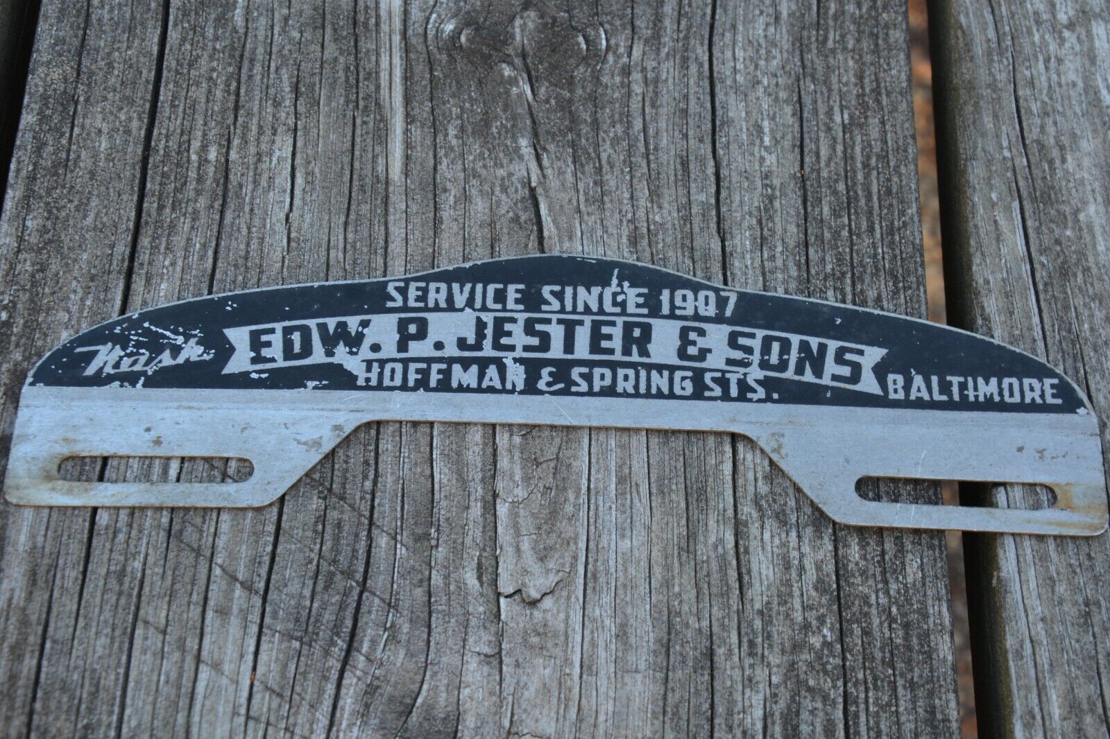 1930's NASH EDW. P JESTER & SONS SINCE 1907 BALTIMORE MARYLAND METAL TOPPER SIGN