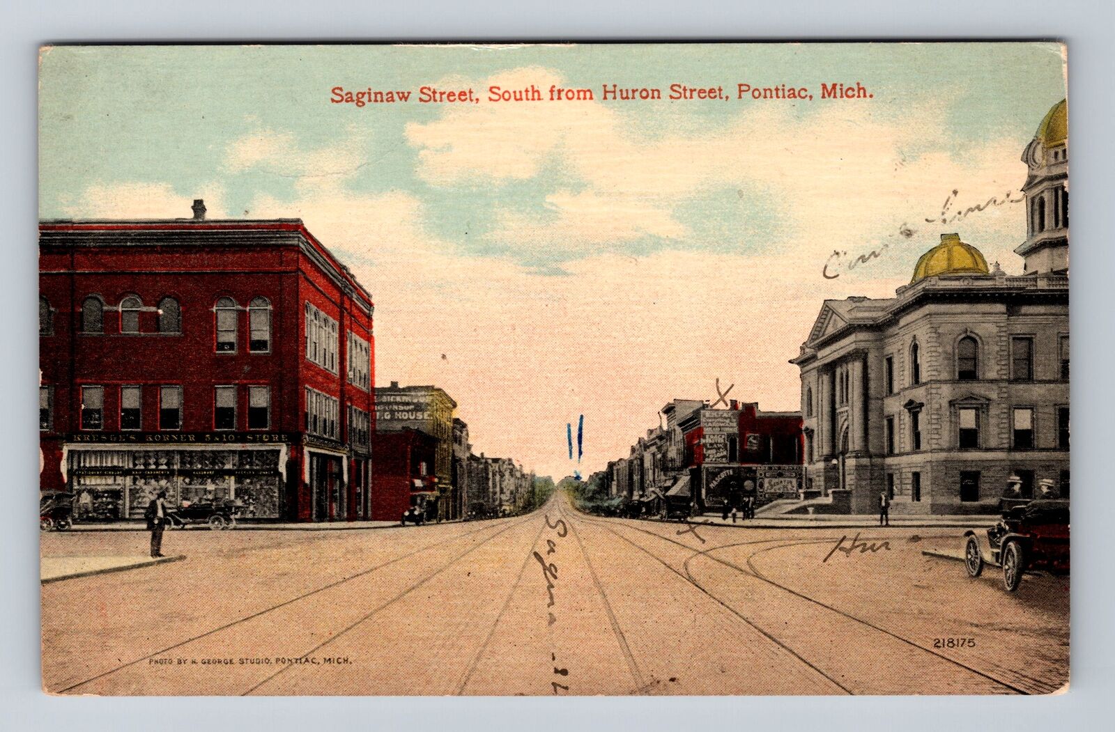 Pontiac MI-Michigan, Saginaw Street South From Huron Street Vintage Postcard