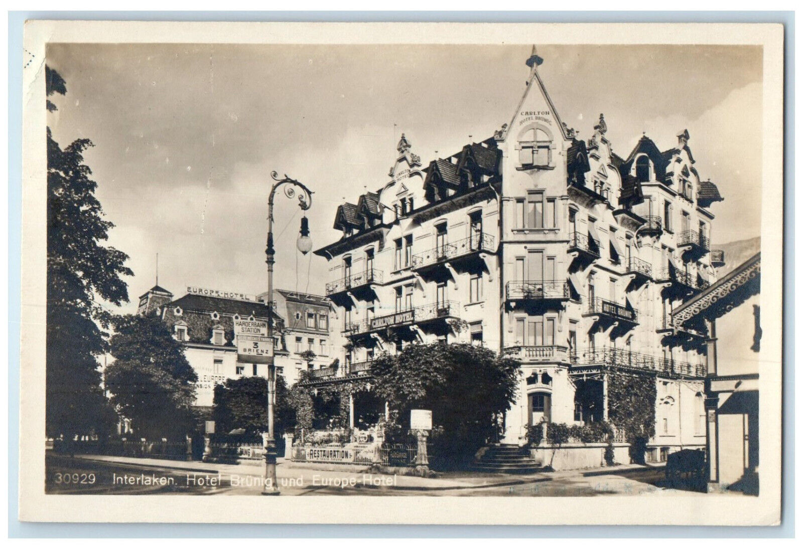 c1930\'s Hotel Brunig Europe Hotel Interlaken Switzerland RPPC Photo Postcard