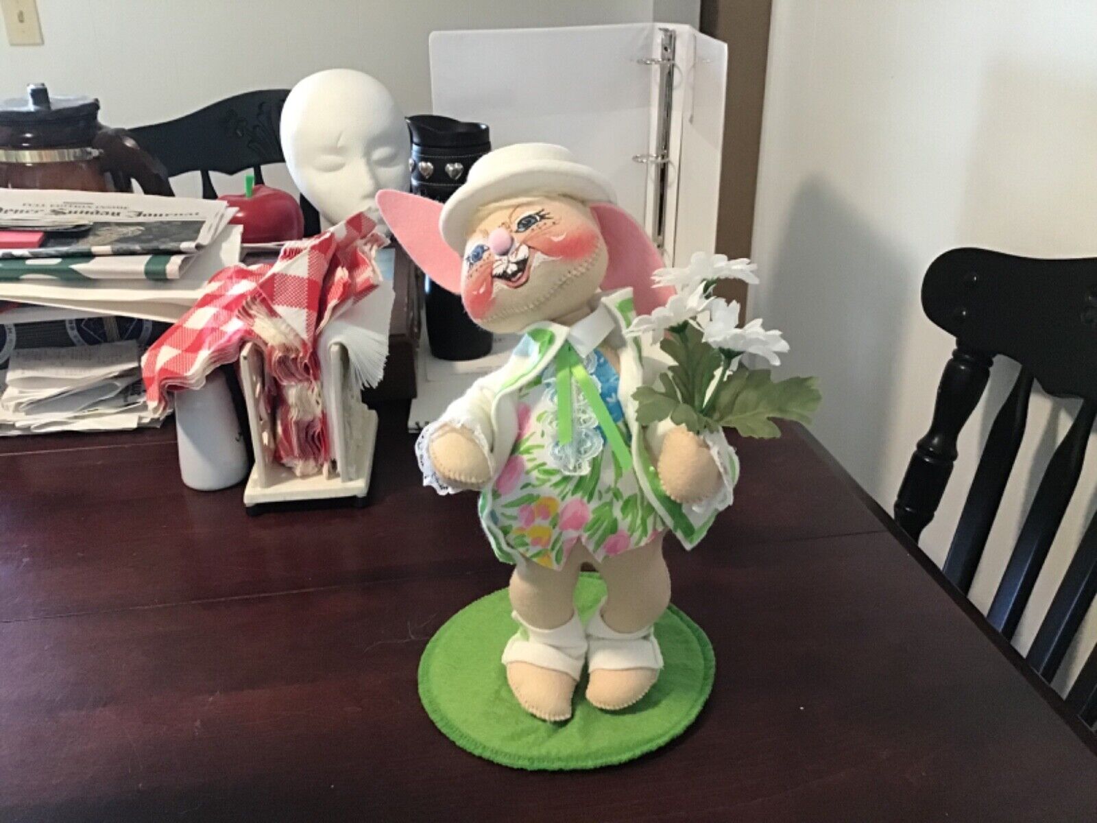 Vtg ANNALEE Bunny Rabbit Doll Decor Girl Spring Pink Floral Easter 1993 USA