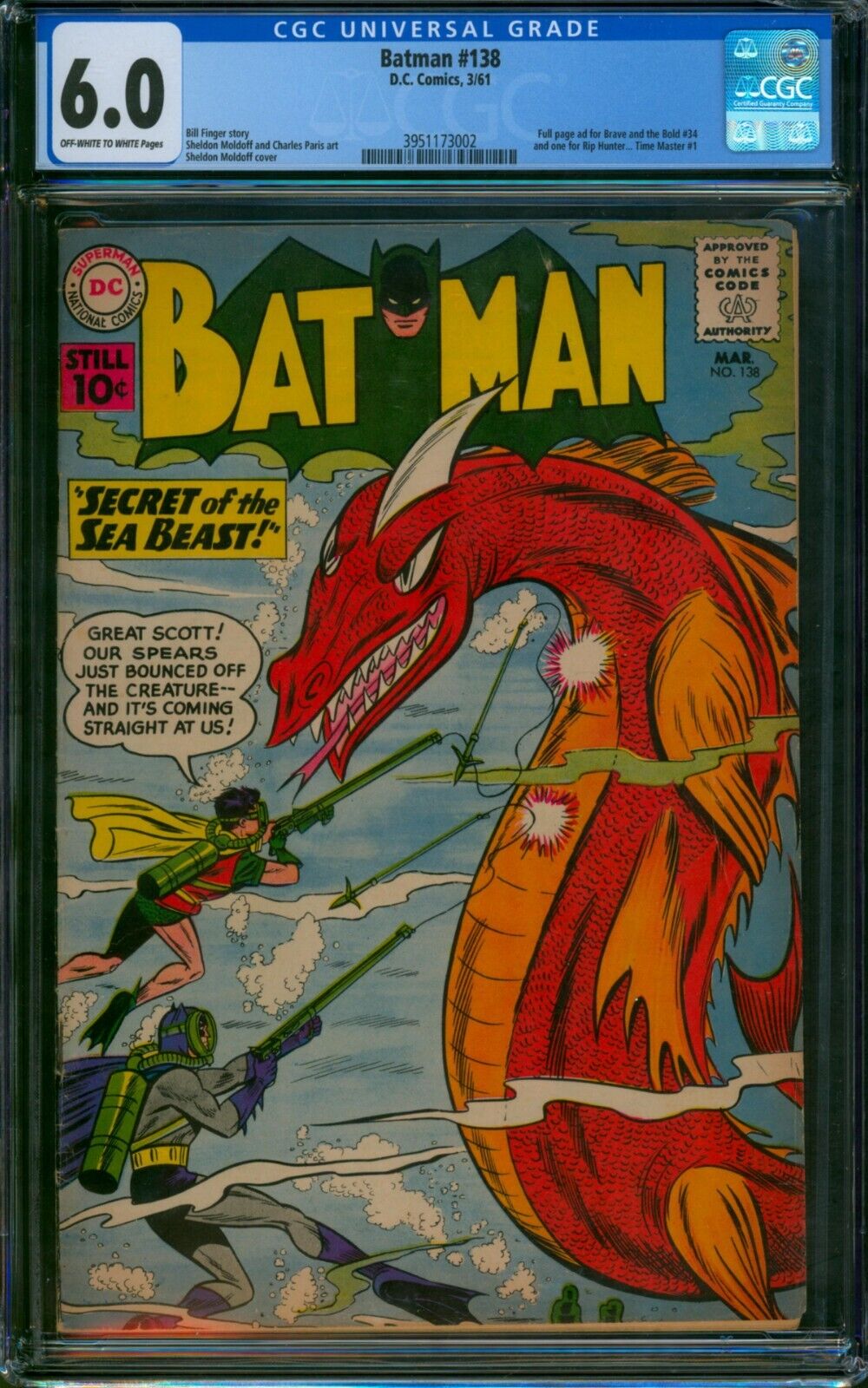 Batman #138 🌟 CGC 6.0 🌟 Classic Sea Beast Cover Silver Age DC Comic 1961