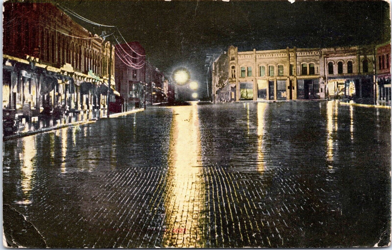 Main Street on Rainy Night, Ripon, Wisconsin - 1909 Divided Back Postcard