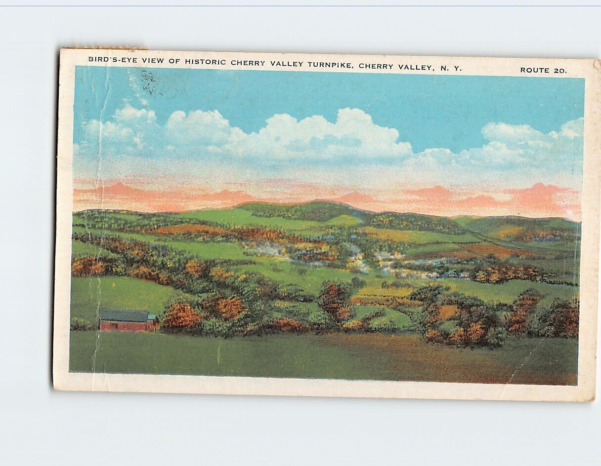 Postcard Bird's-Eye View of Historic Cherry Valley Turnpike Cherry Valley NY USA