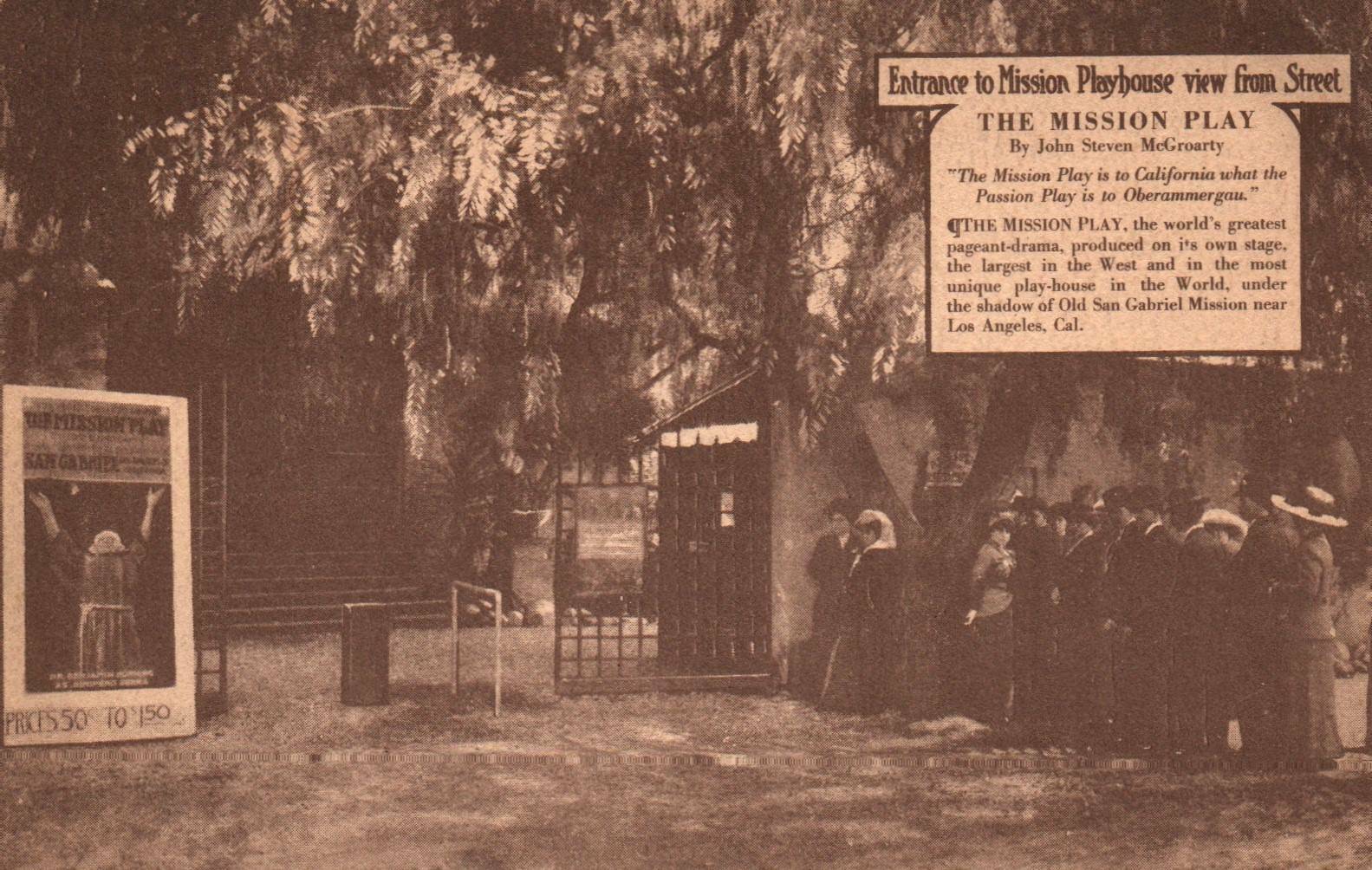Vintage Postcard - Entrance to Mission Playhouse Los Angeles - Cancellation 1915
