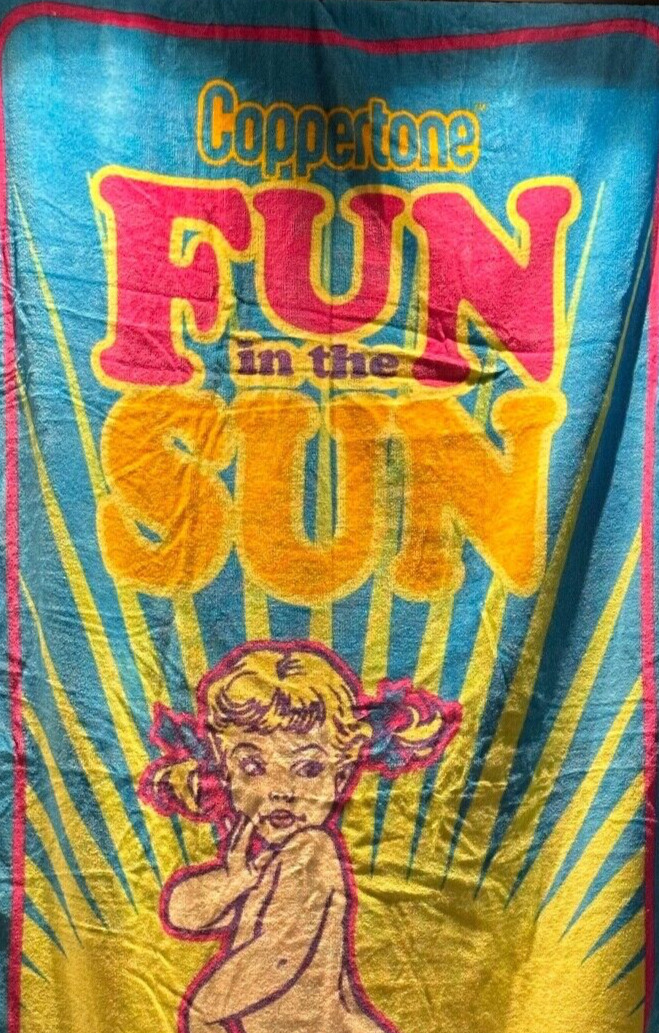 COPPERTONE Girl Fun in the Sun Beach Towel Cotton Vintage Vibe Advertisement
