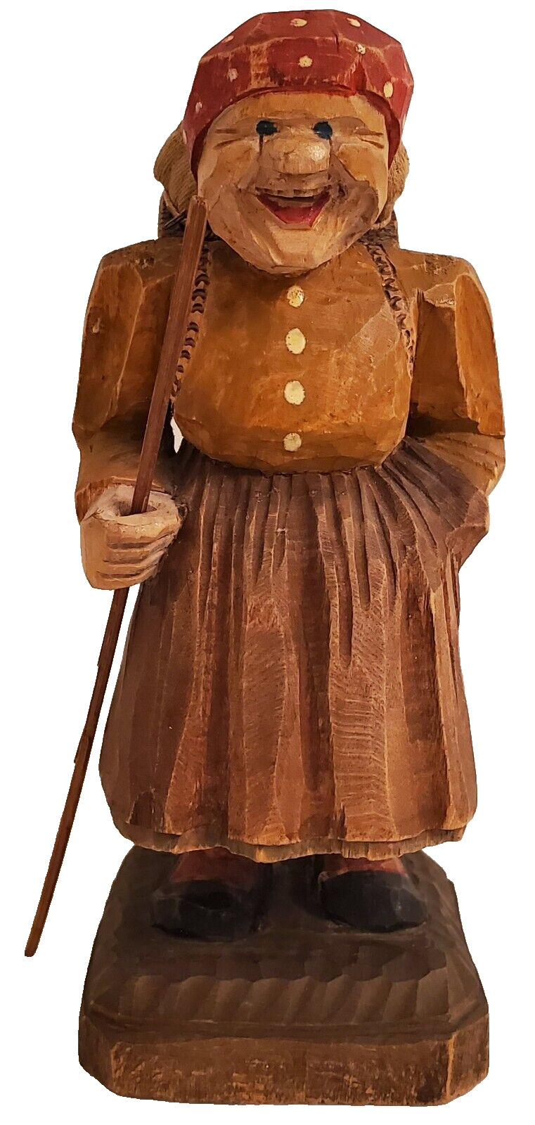 ANRI Vintage Hand Carved Wood Villager Woman Figure 6.5