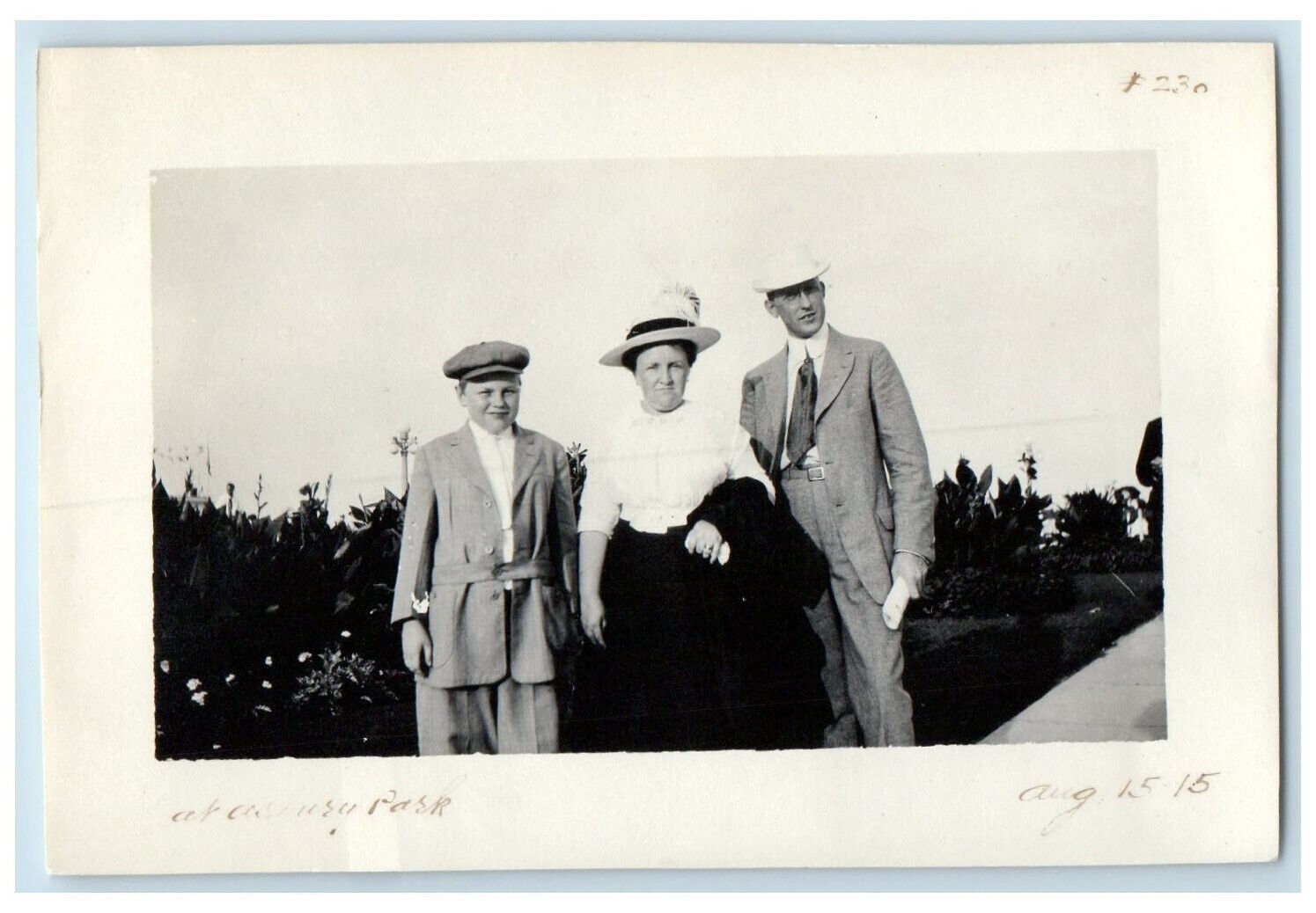 1915 Mom Son and Dad Wearing Formal Attire at Asbury Park New Jersey NJ Photo