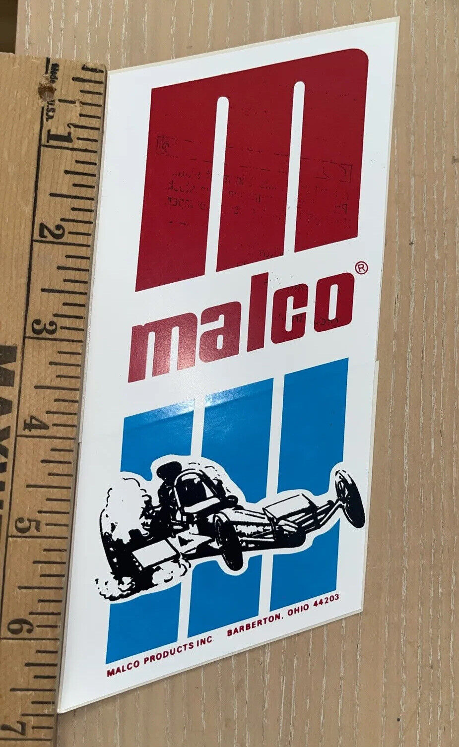 malco Products Decal Sticker  Rare Original  7” Large Race Car Sticker