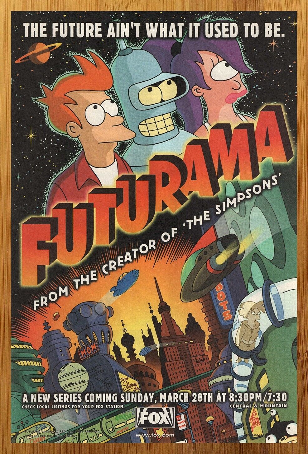 1999 Futurama TV Series Promo Vintage Print Ad/Poster Retro Cartoon Fox 90s