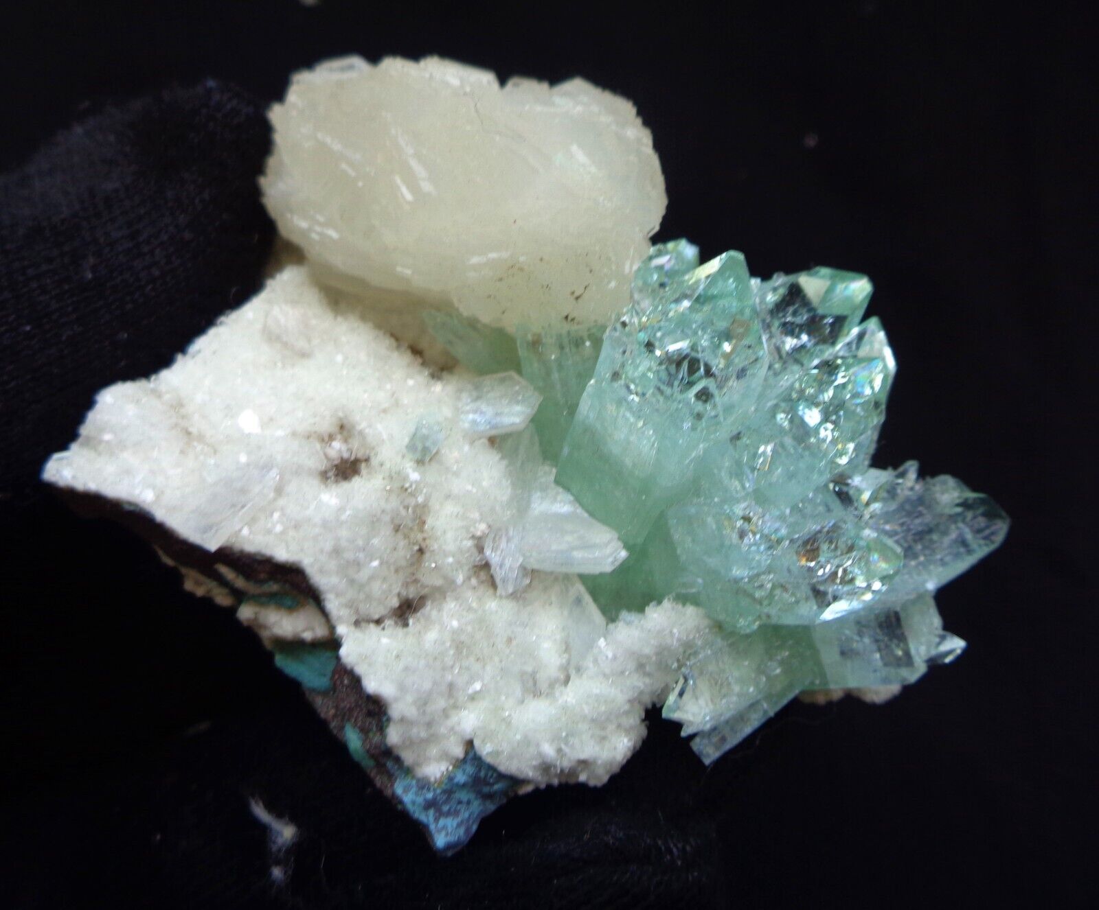 Green Apophyllite Crystals w/ Stilbite On Matrix Minerasl Specimen