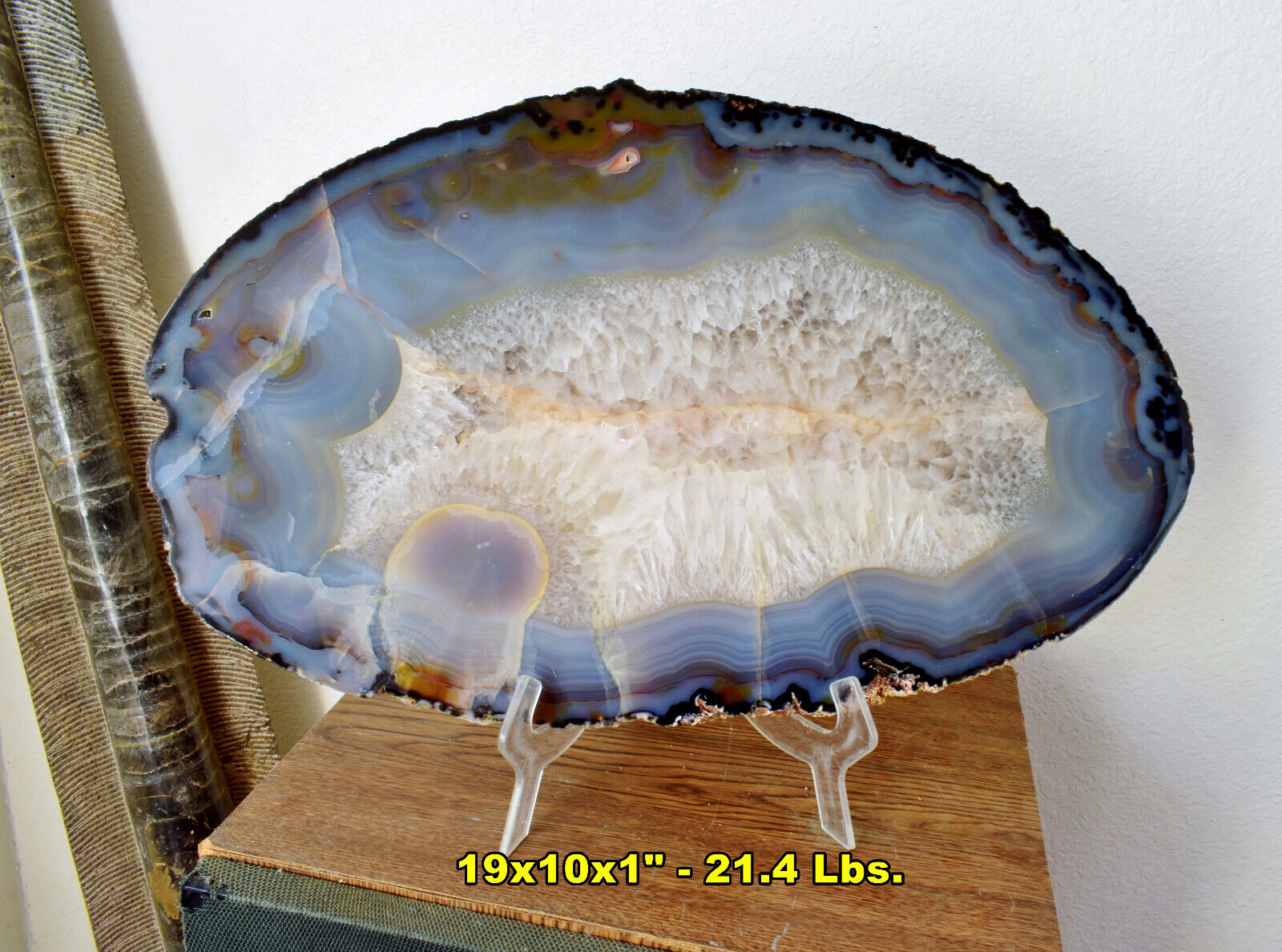 HUGE Natural Color Geode Slab w/ BLue Agate Quartz * 19x10x1\