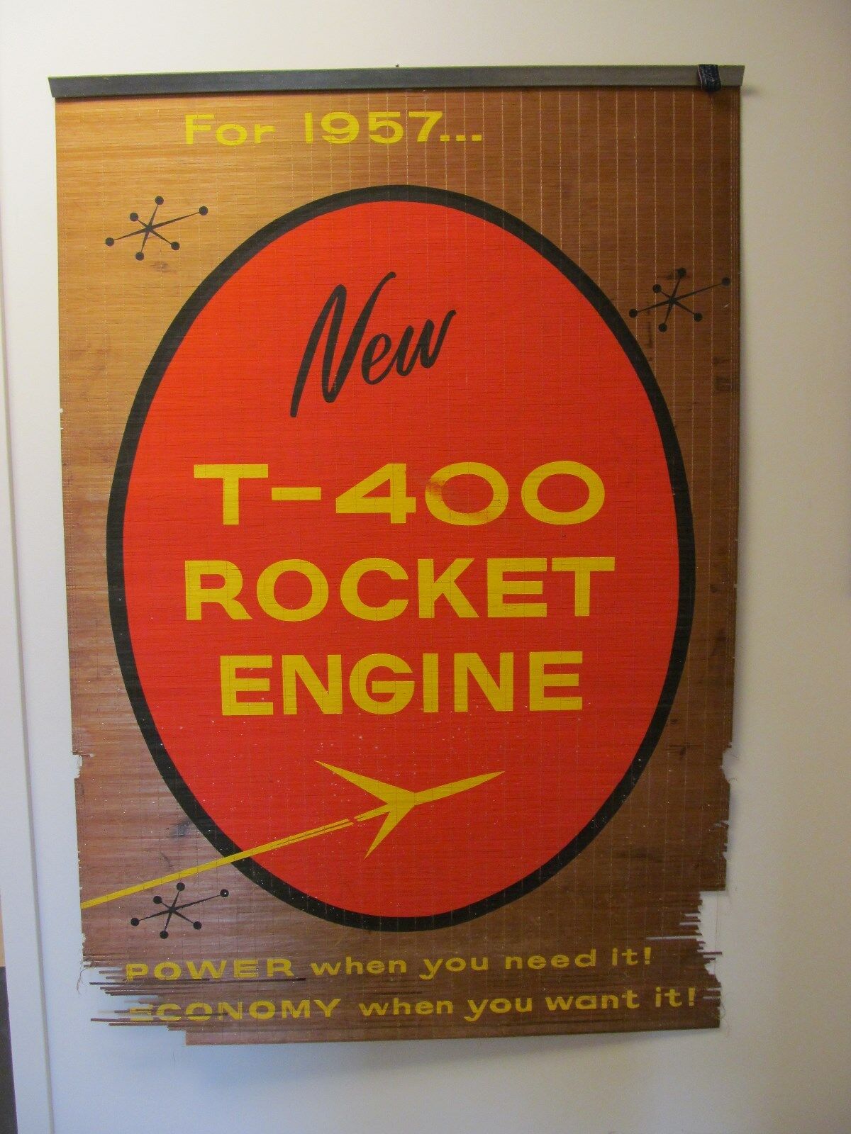 1957 Oldsmobile T-400 Rocket Engine Dealership Wall Sign Window Shade Display 57
