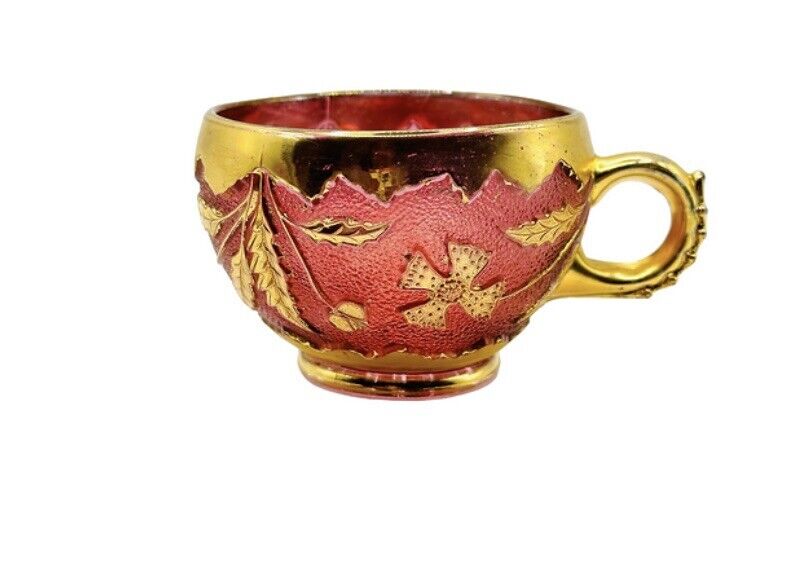 Vintage Red Cranberry and Gold Hand Painted Raised Detail Teacup