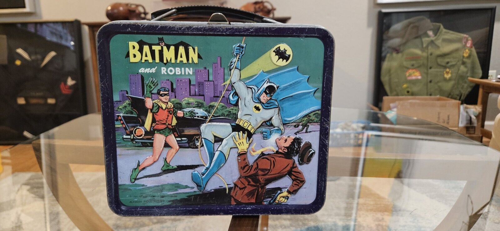 VINTAGE 1966 BATMAN AND ROBIN METAL LUNCHBOX LUNCH BOX BY ALADDIN NO THERMOS