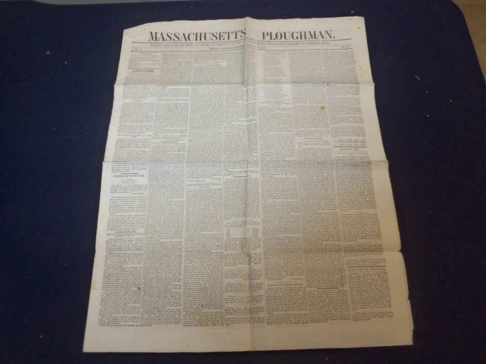 1848 AUGUST 12 MASSACHUSETTS PLOUGHMAN NEWSPAPER- JAMES K. POLK MESSAGE- NP 5152
