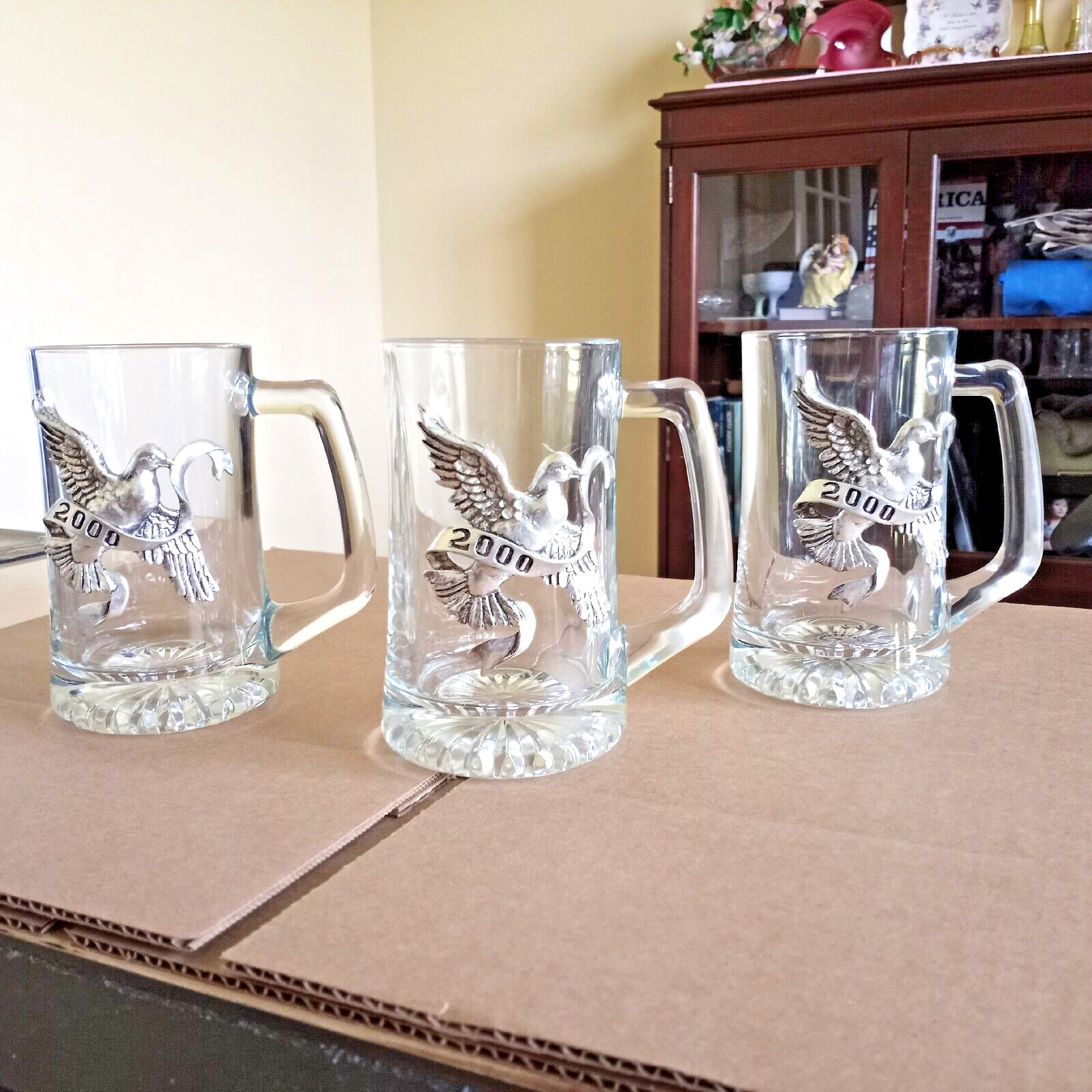 3 Vintage Arthur Court Designs 2000 Millennium Peace Dove Pewter Glass Beer Mug