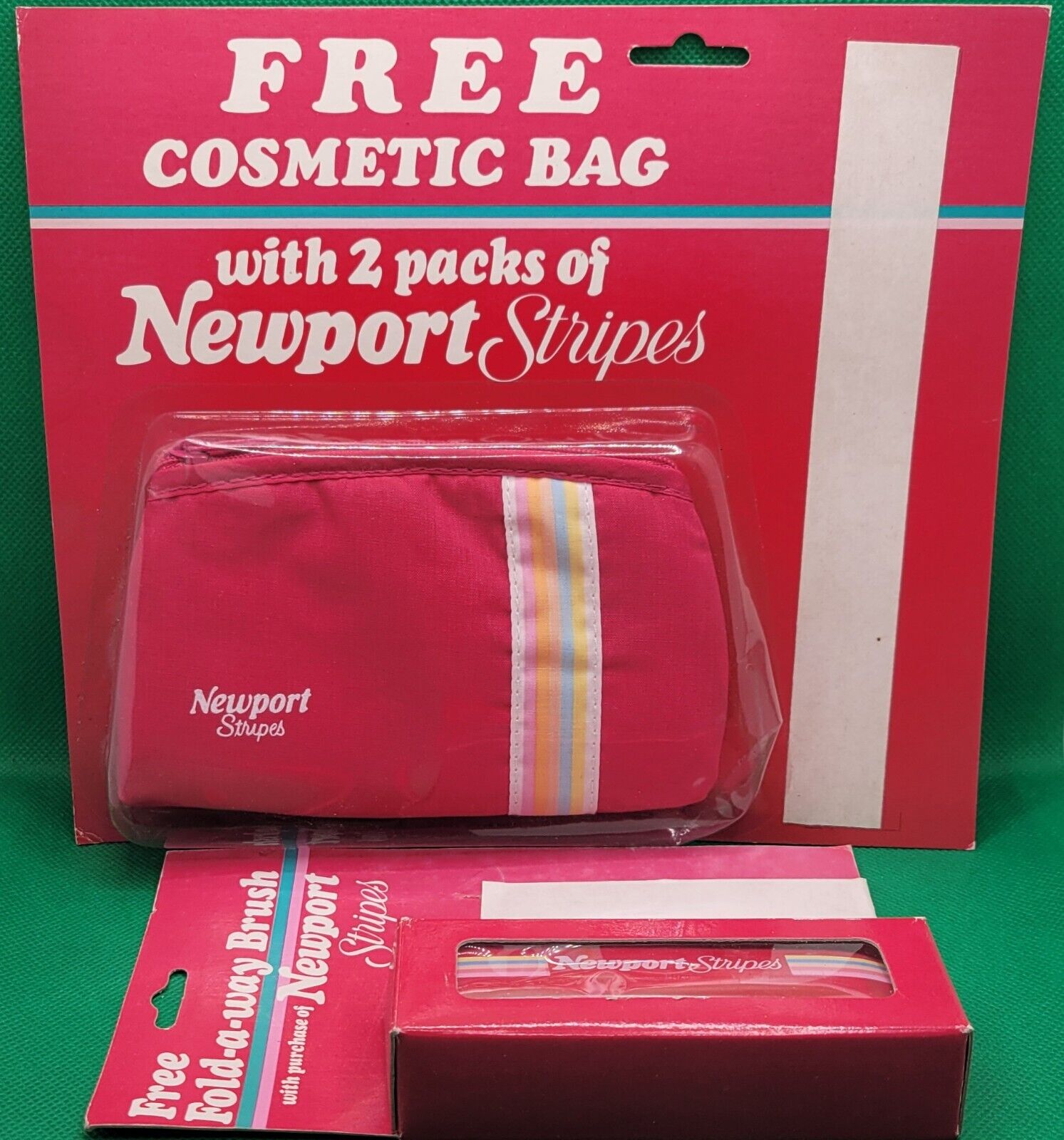 Vintage 1990s Newport Stripes Cigarettes Fold-A-Way Brush Cosmetic Bag New