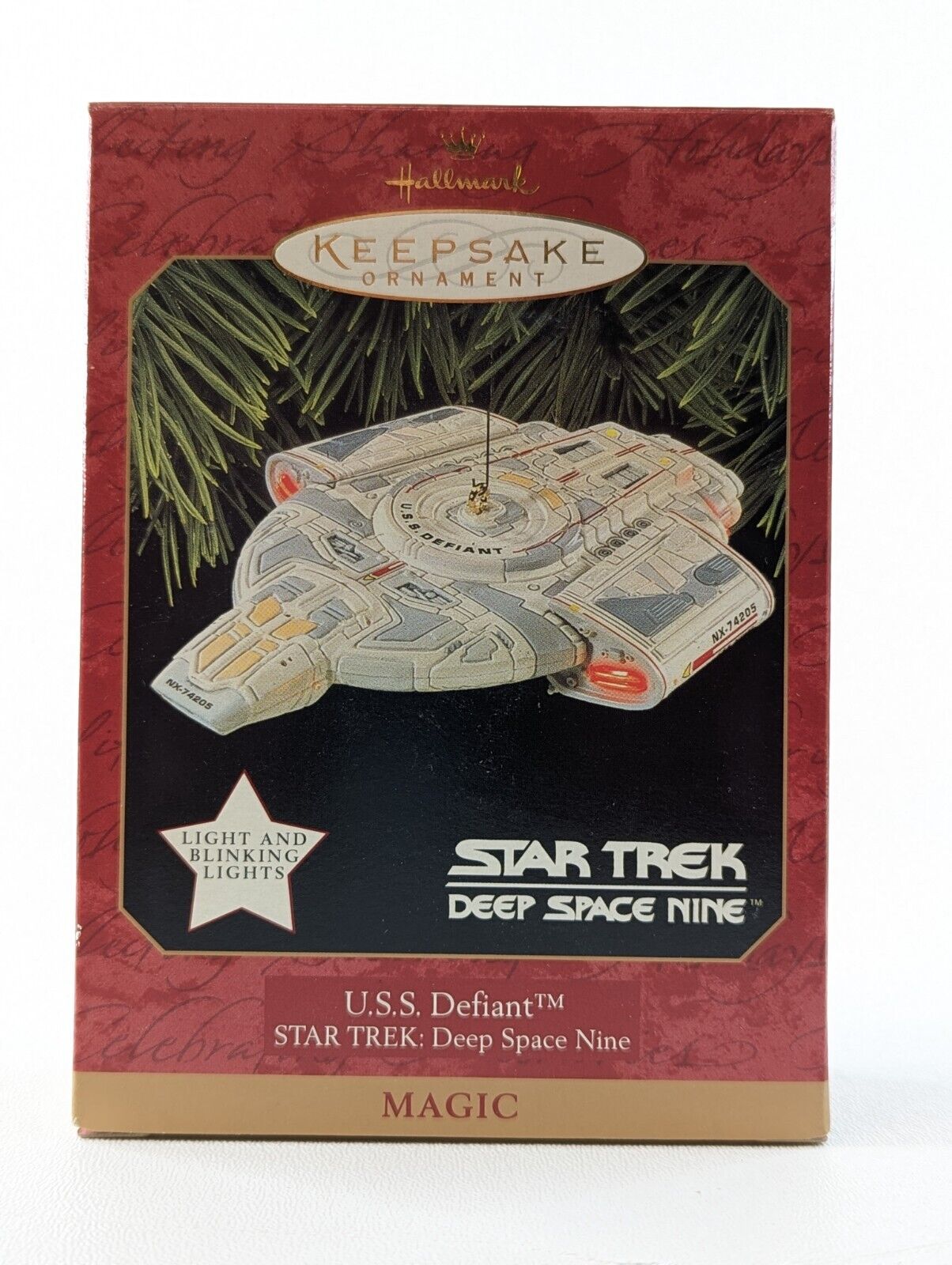 Vtg Hallmark Keepsake Star Trek Deep Space Nine USS DEFIANT Ornament Magic-Light