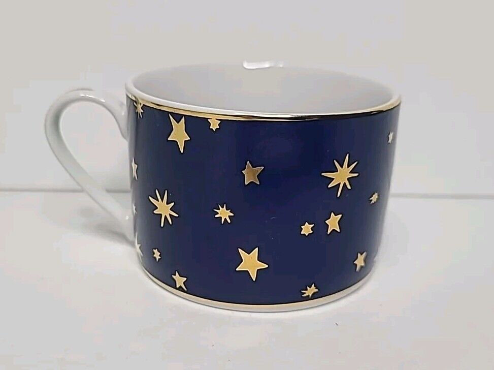 Elegant Galaxy Sakura - Coffee Mug Tea Cup -14K Gold Blue with Stars- Porcelain
