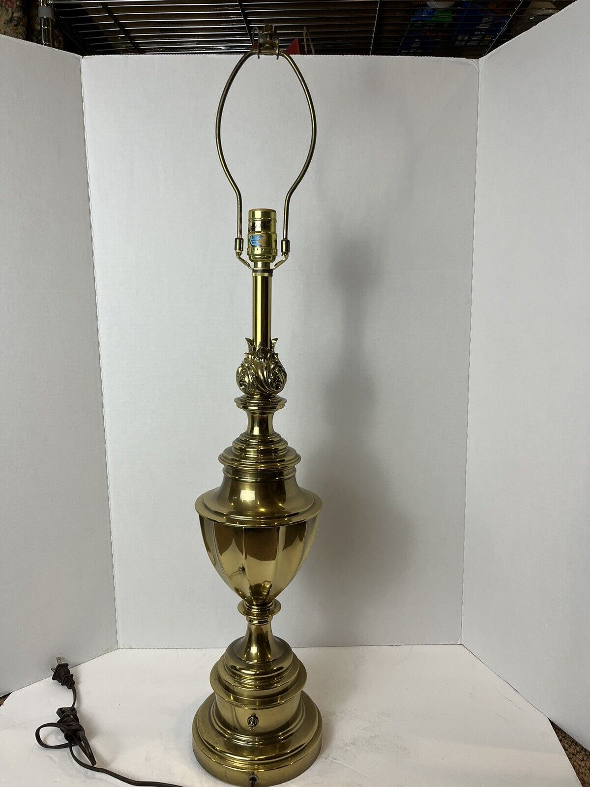 Vintage Stiffel Solid Brass Table Lamp Torch Flame Design 11 LBS Works 34”