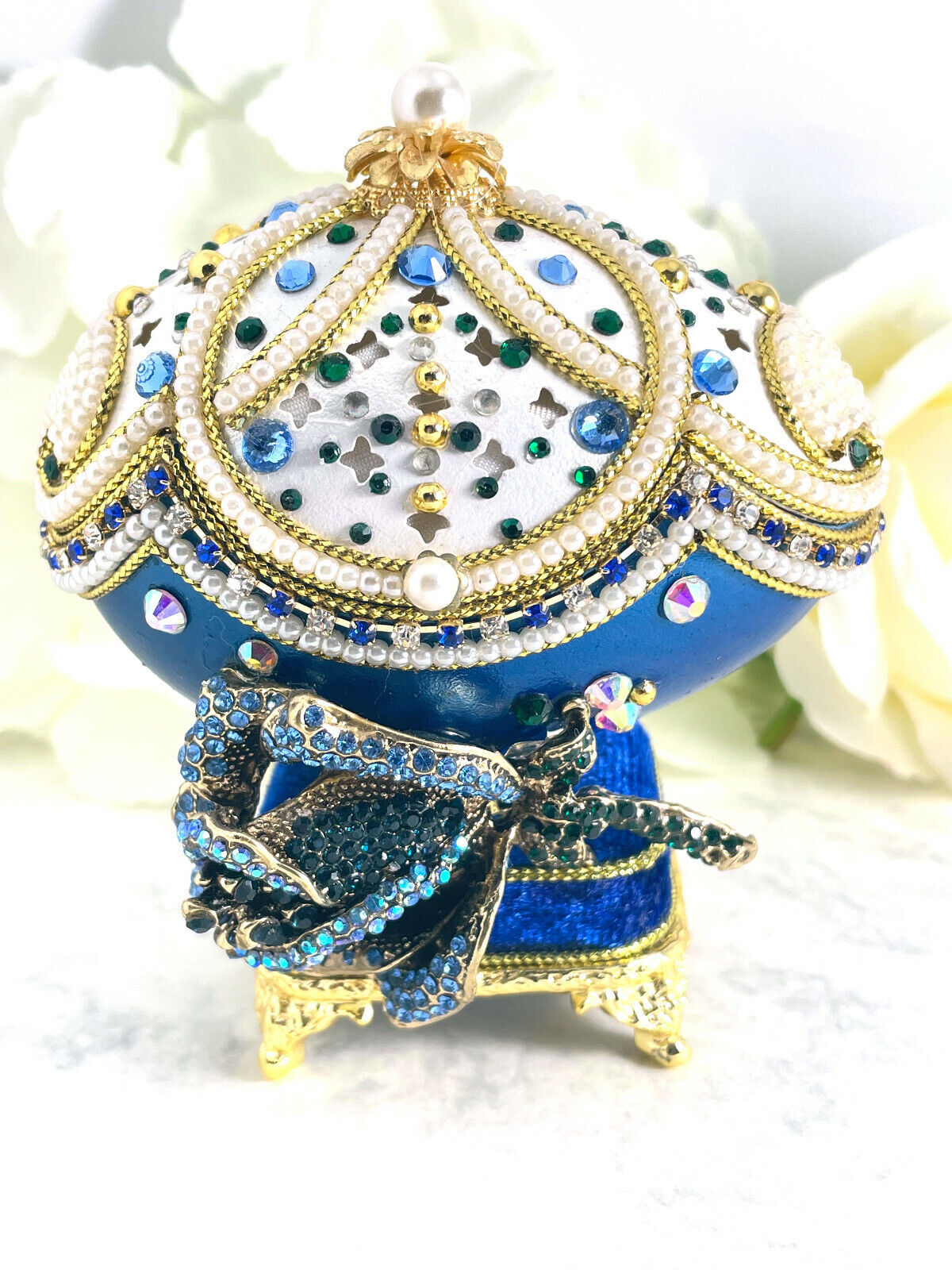 VINTAGE Fabrege egg Music Blue Rose Faberge Wedding Faberge SET style  Handmade