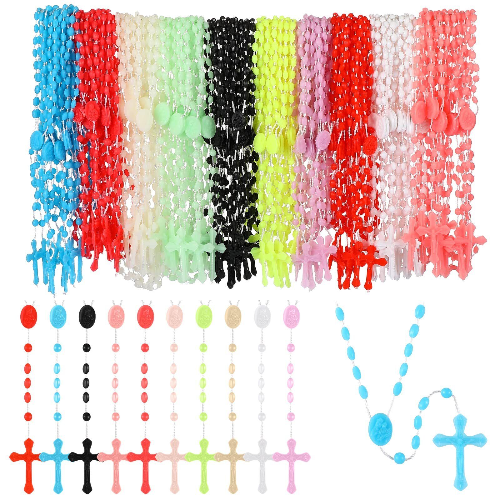 100 Pcs Plastic Rosary Beads Necklace for Religious Church Gift Easter Present