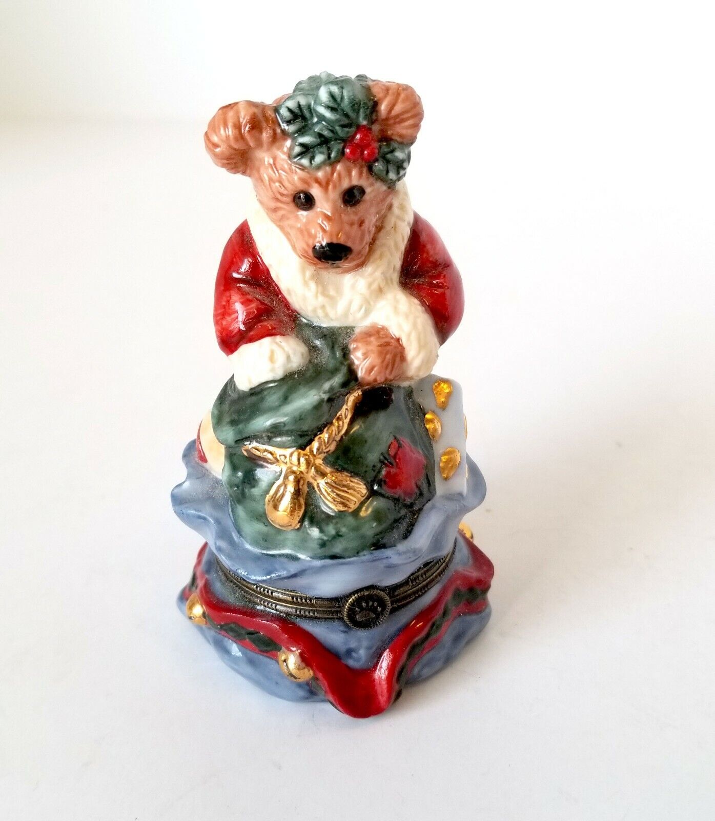 Bearware Pottery Santa Claus Bear Trinket Box with Tiny Bear Inside LNC