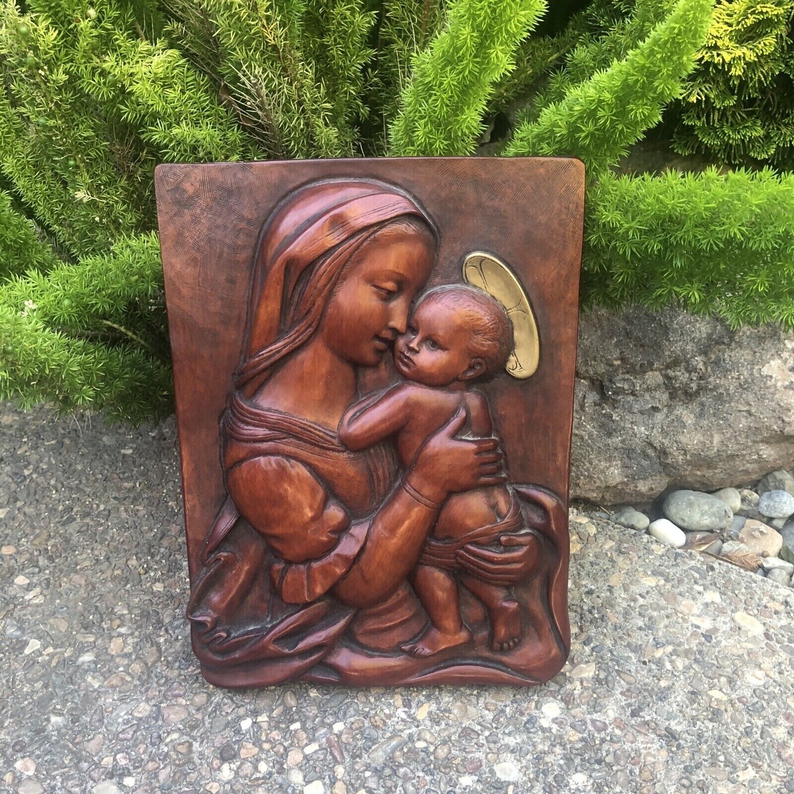 1940\'s Goldscheider Hand Polished Stoneware Madonna and Child Wall Plaque