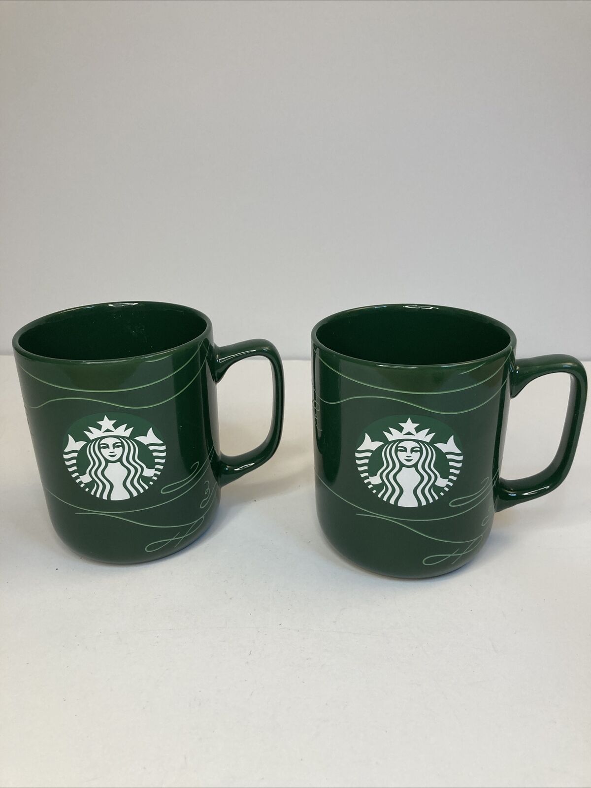 Set Of 2 STARBUCKS 2020 Coffee Mugs Cup 16oz Green Ceramic Siren Mermaid (g-3)