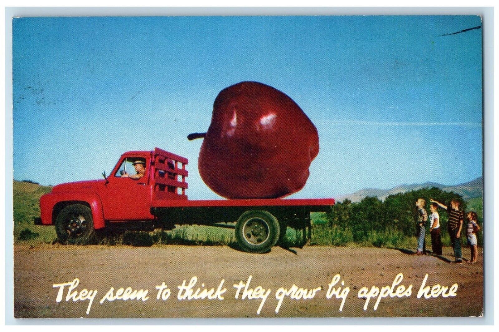 1984 Exaggerated Apple Truck Children Shenandoah Valley Virginia VA Postcard