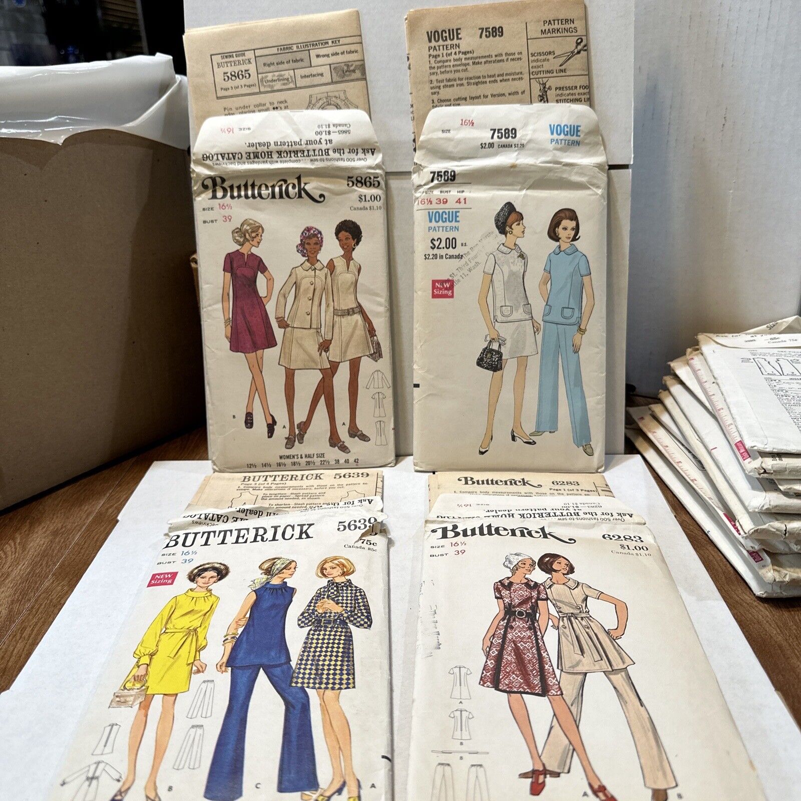 Set 4: 197O’s Vintage Sewing Patterns Women’s (1) Vogue & Butterick, Size 16 1/2